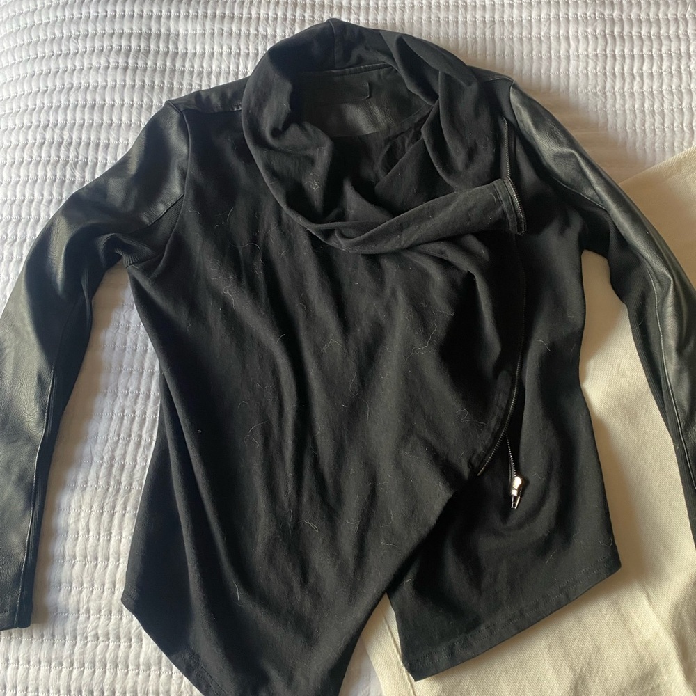 Womens black and faux leather jacket